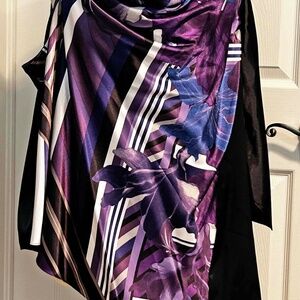 BLOUSE, DRAPED, COLOUR: PURPLE SKY, SIZE 3X, SATIN, ONE SIDE SLEEVELESS, ONE SID